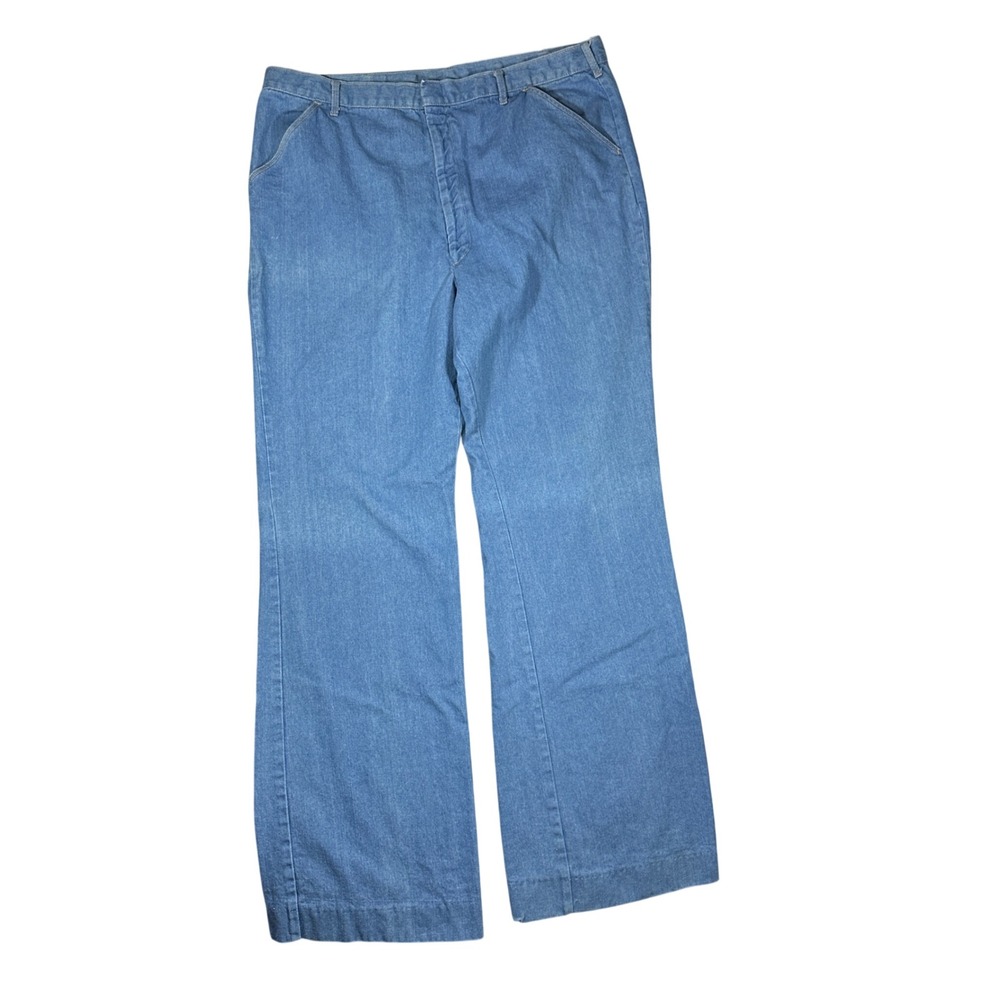 Vintage 70s Bell Bottoms Flare Jeans Light Wash Denim Talon Zip Wide Leg Pants